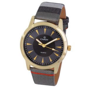 Złoty zegarek damski Cardy z wzorzystym paskiem tekstylnym - Zegarek damski