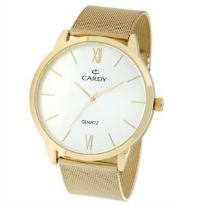 Cardy goldfarbene Herrenuhr mit Mesh-Armband und weißem Zifferblatt - Mode & Kleidung