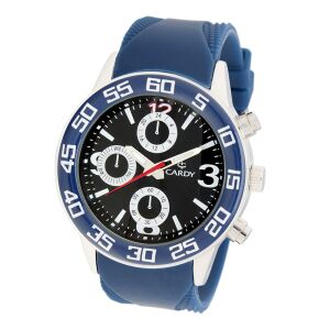 Cardy Herrenuhr silberfarben mit blauem Silikonarmband und schwarzem Zifferblatt - Uhren für Herren