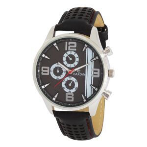 Męski zegarek Cardy ze srebrną kopertą, czarnym paskiem i ciemnoszarą tarczą - Zegarek męski