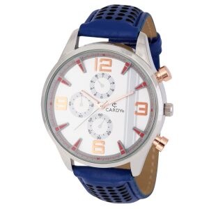 Cardy Herrenuhr silberfarben mit blauem Armband und weißem Zifferblatt - Uhren für Herren