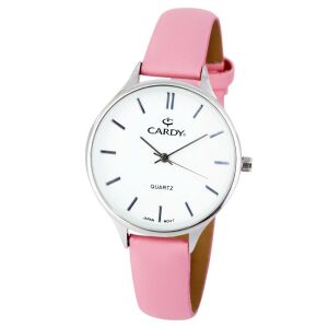 Zegarek damski Cardy z różowym skórzanym paskiem i srebrną kopertą - Zegarek damski