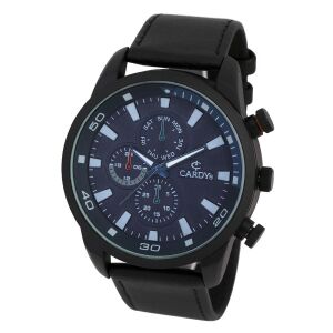Cardy Herrenuhr schwarz mit blauem Zifferblatt und Lederarmband - Uhren für Herren