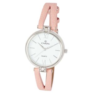 Cardy Damenuhr mit silbernem Gehäuse, rosa Armband und weißem Zifferblatt - Damen-Accessoires