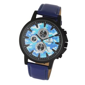 Cardy Herrenuhr mit schwarzem Metallgehäuse, blauem Armband und blauem Camouflage-Zifferblatt - Uhren für Herren