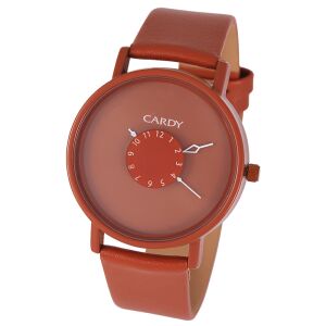 Męski zegarek na rękę Cardy, brązowa metalowa koperta, skórzany pasek i mechanizm kwarcowy - Zegarek męski