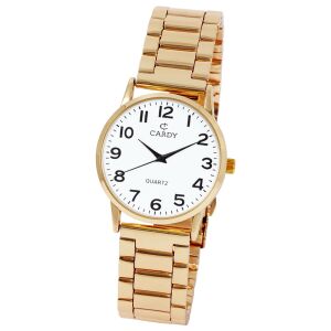Cardy Damenuhr Gold mit weißem Zifferblatt und goldenem Metallarmband - Damen-Accessoires