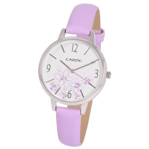 Cardy ženski sat sa srebrnim kućištem, ljubičastim remenom i cvjetnim brojčanikom - Ženski asesoar
