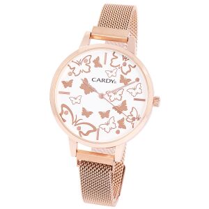 Cardy Damen Roségold Uhr mit Schmetterlingszifferblatt und Mesh-Armband - Damen-Accessoires