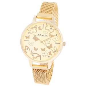 Ceas de damă Cardy auriu cu cadran fluture și curea tip plasă - Ceasuri pentru femei