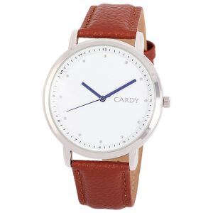 Cardy Herrenarmbanduhr mit silbernem Gehäuse und braunem Lederarmband - Uhren für Herren