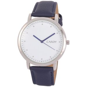 Męski zegarek Cardy ze srebrną kopertą, niebieskim skórzanym paskiem i białą tarczą - Zegarek męski