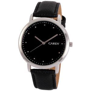 Cardy Herrenuhr mit silbernem Gehäuse, schwarzem Armband und schwarzem Zifferblatt - Uhren für Herren
