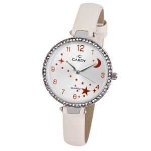 Zegarek damski Cardy z masłowym paskiem i srebrną tarczą - Zegarek damski