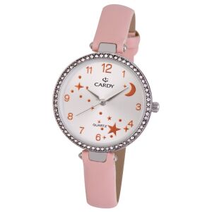 Дамски часовник Cardy с розова каишка и сребрист циферблат - Дамски аксесоар