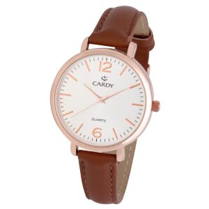 Cardy Damen Roségold Uhr mit braunem Lederarmband - Damen-Accessoires