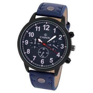 Ръчен мъжки часовник Cardy, черен метален корпус, синя каишка, син циферблат, кварцова структура, устойчива на изпускане вода
