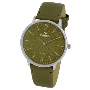 Cardy Herrenuhr Silber mit grünem Lederarmband und grünem Zifferblatt - Uhren für Herren