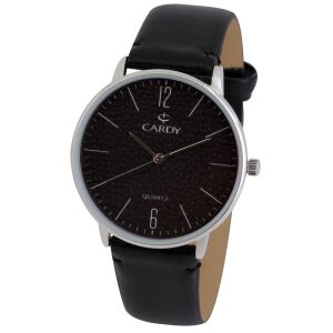 Ръчен мъжки часовник Cardy, сребрист метален корпус, черна каишка, черен циферблат, кварцова структура, водоустойчивост