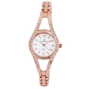 Дамски бижутерски часовник Cardy, метален корпус в цвят розово злато, метална катарама в цвят розово злато, бял циферблат, кварцова структура, водоустойчивост срещу падане