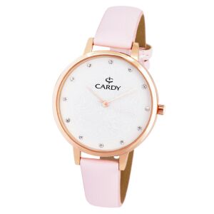 Cardy Damen Roségold Uhr mit rosa Armband und weißem Zifferblatt - Damen-Accessoires