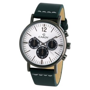 Cardy Herren Quarzuhr mit schwarzem Gehäuse, grünem Armband und silber-schwarzem Zifferblatt - Uhren für Herren