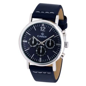 Męski zegarek kwarcowy Cardy ze srebrną kopertą i niebieskim paskiem - Zegarek męski