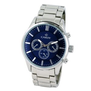 Мъжки сребърен часовник Cardy с син циферблат - Мода и обличане