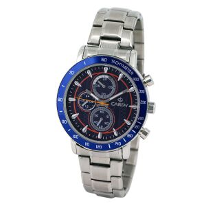 Cardy Herren Quarzuhr mit silberfarbenem Metallgehäuse und blauem Zifferblatt - Uhren für Herren