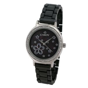 Cardy Damen Quarzuhr mit silbernem Gehäuse und schwarzem Armband - Damen-Accessoires