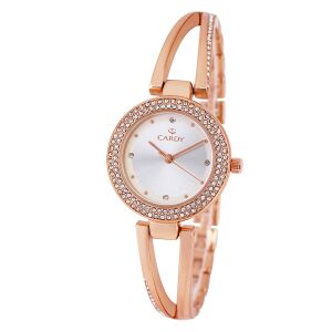 Cardy ženski kvarcni sat od ružičastog zlata sa srebrnim brojčanikom i kristalnim okvirom - Ženski asesoar