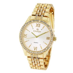 Cardy ženski zlatni sat s kristalnim okvirom i brojčanikom boje šampanjca - Ženski asesoar