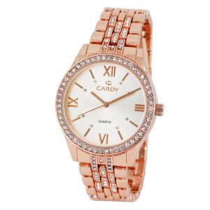 Dámske hodinky Cardy ružové zlato s kryštálmi a ciferníkom šampanského - Dámske doplnky