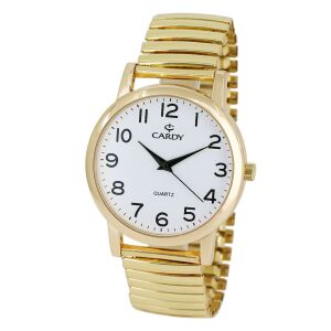 Zegarek męski Cardy złoty z białą tarczą i elastyczną bransoletą - Dla mężczyzn