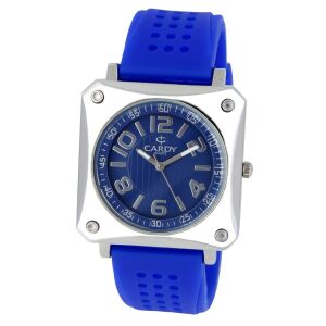 Cardy Herrenuhr mit silbernem Gehäuse und blauem Silikonarmband - Uhren für Herren