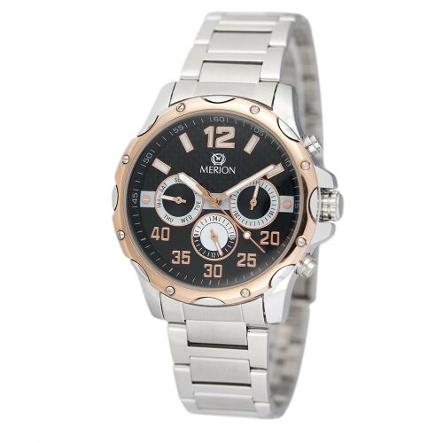 Merion kétszínű férfi karóra rozsdamentes acél szíjjal és fekete/rózsaarany számlappal