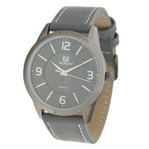 Męski zegarek kwarcowy Merion, szara metalowa koperta i pasek - Dla mężczyzn