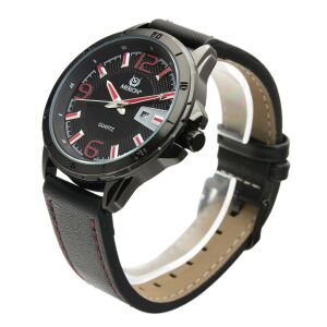Schrägansicht der schwarzen Merion Herrenuhr mit Lederarmband - Uhren für Herren