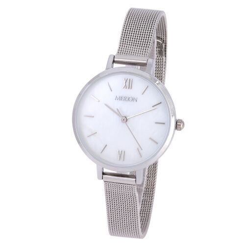 Merion Damenuhr Silber mit Metallarmband und weißem MOP-Zifferblatt