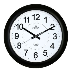 Zegar ścienny kwarcowy Merion z czarną plastikową obudową i białą tarczą - MERION