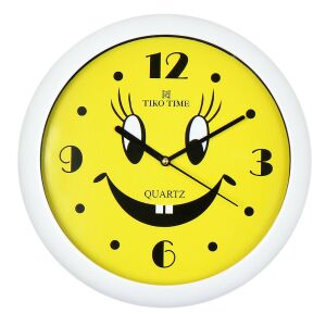 Zidni sat Tiko Time sa nasmiješenim licem, bijeli okvir, kvarcni mehanizam - Tiko Time