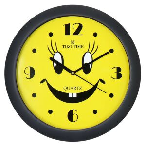 Tiko Time Smiley Gesicht Wanduhr - Schwarzer Rahmen, gelbes Zifferblatt - Innenarchitektur
