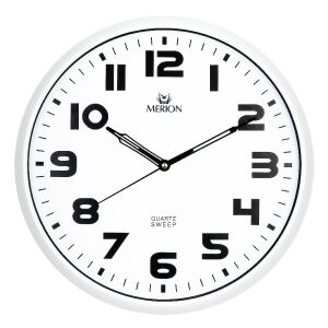 Merion biały zegar ścienny z cichym mechanizmem i arabskimi cyframi - Dekoracja