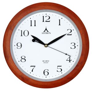 Astron brązowy drewniany zegar ścienny, mechanizm kwarcowy, płynący sekundnik - Astron