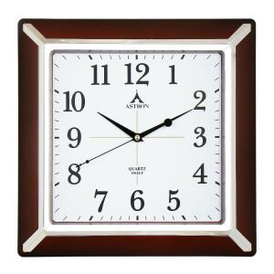 Astron štvorcové nástenné hodiny s tmavohnedým plastovým rámom a tichým chodom - Astron