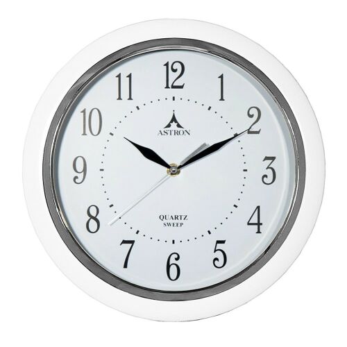 Ceas de perete alb Astron cu mecanism quartz și secundar continuu