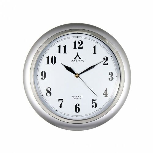 Zegar ścienny Astron, kwarcowy, kolor srebrny, z funkcją przesuwania