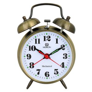 Merion bronzfarbener mechanischer Wecker mit weißem Zifferblatt und arabischen Ziffern - MERION