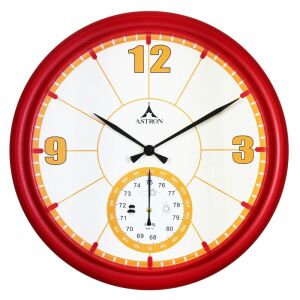 Astron rote Wanduhr mit Barometer und weißem Zifferblatt - Astron