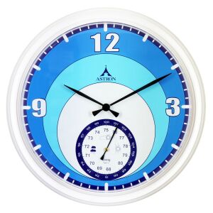 Astron weiße und blaue Wanduhr mit Barometer - Astron